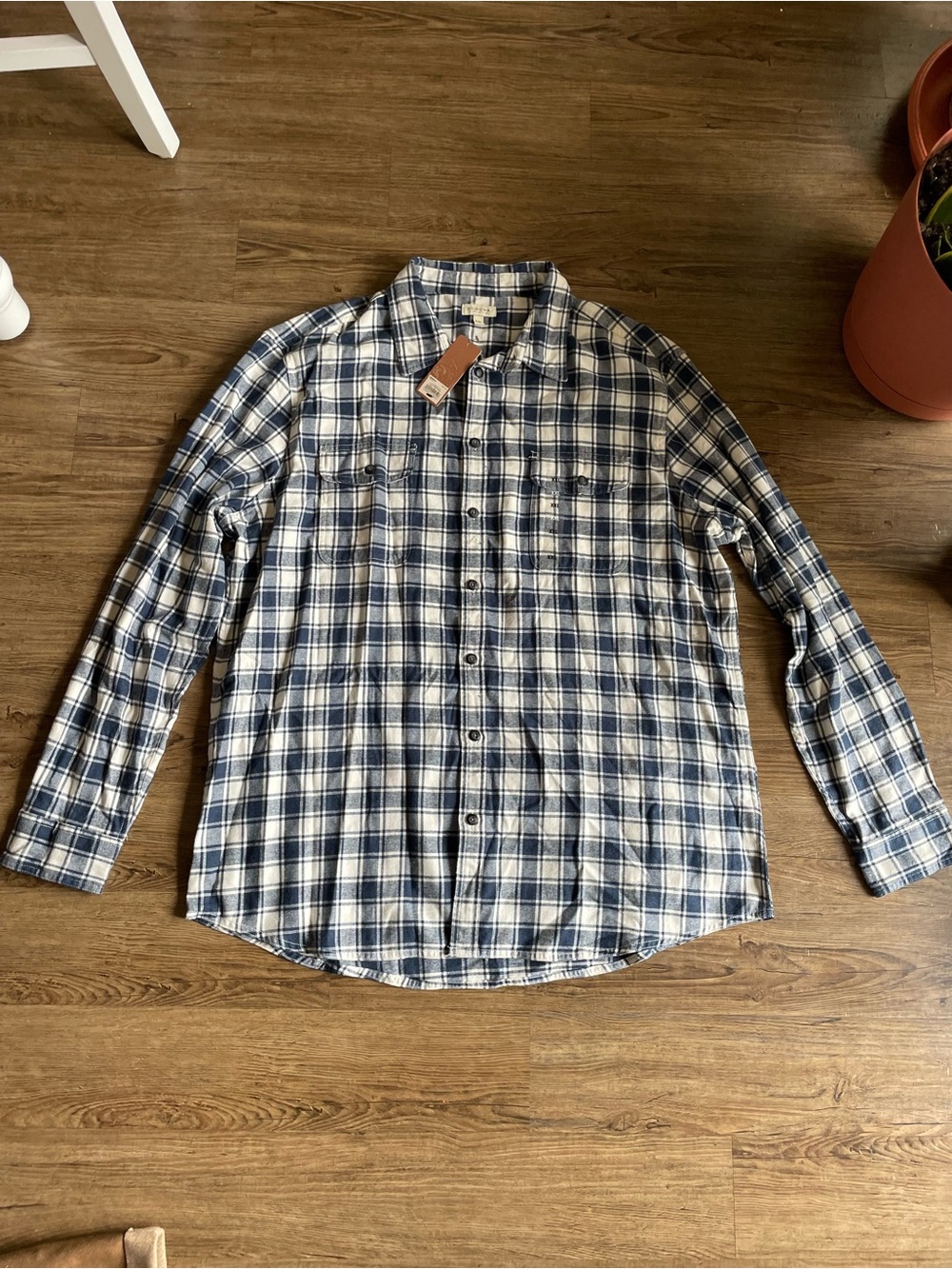 Sonoma Blue and Off White Plaid Flannel Button-Down Shirt